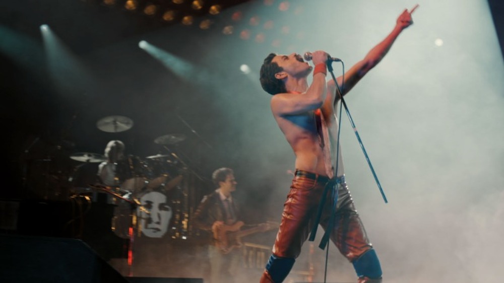 Freddie Mercury performing in Bohemian Rhapsody