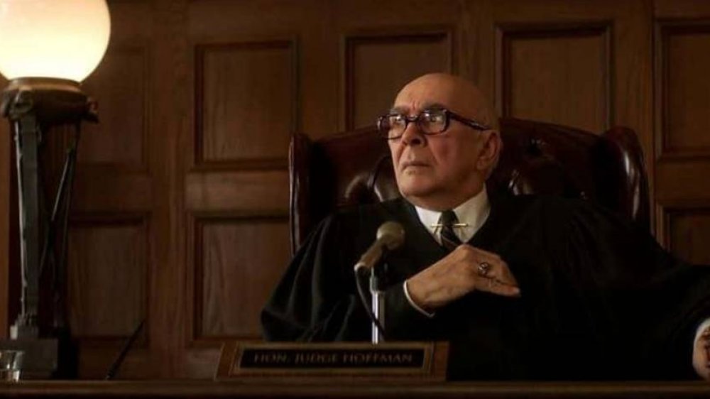 Frank Langella portrays Judge Julius Hoffman in The Trial of the Chicago 7