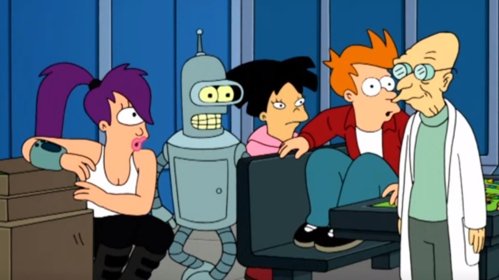 Leela, Bender, Amy, Fry and Professor Farnsworth on Futurama