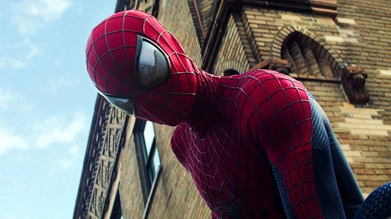 Spider-Man crouched on building