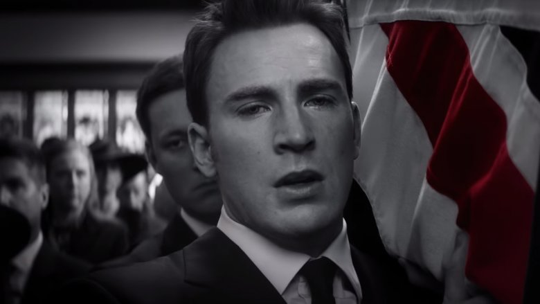 Rogers shown in black, white, and red in the Endgame trailers