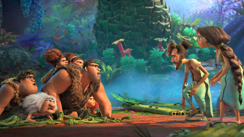 Thunk Crood (Clark Duke), Sandy Crood (Kailey Crawford) and Gran (Cloris Leachman) in DreamWorks Animation's The Croods: A New Age, directed by Joel Crawford