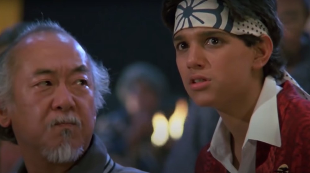 Ralph Macchio and Pat Morita emoting