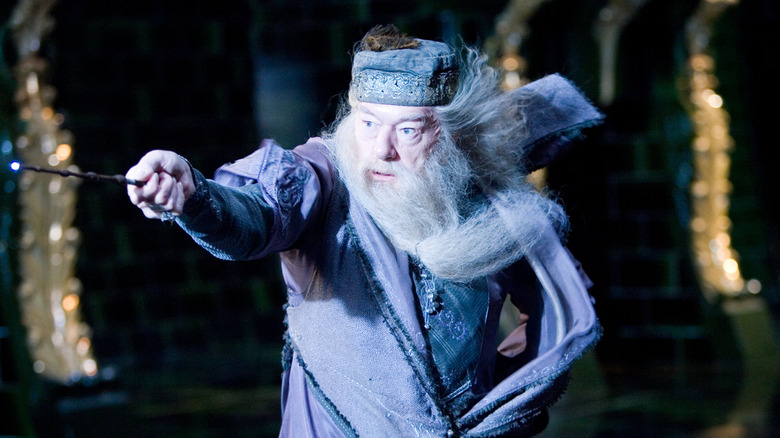 Dumbledore wielding the Elder Wand in a duel in Harry Potter and the Order of the Phoenix