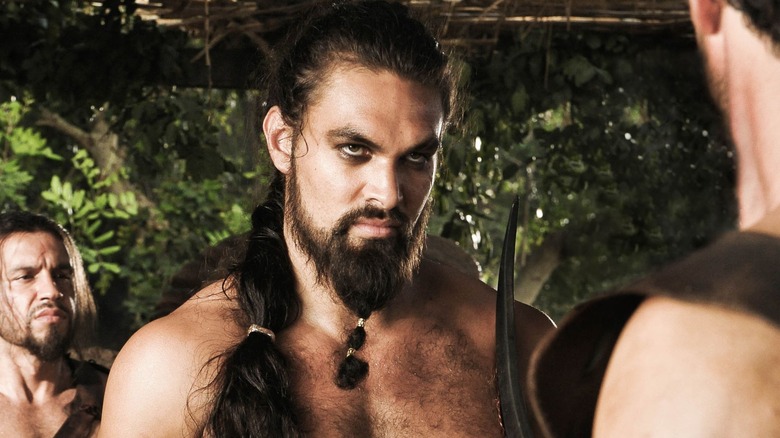 Drogo beard ponytail staring angry