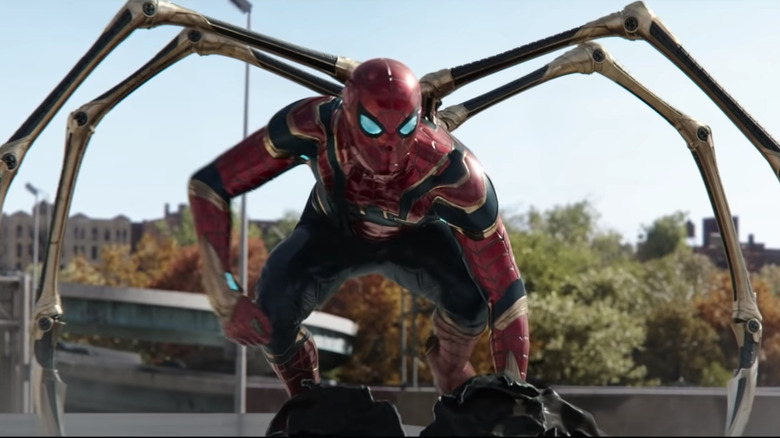 Spider-Man in the Iron Spider suit in No Way Home