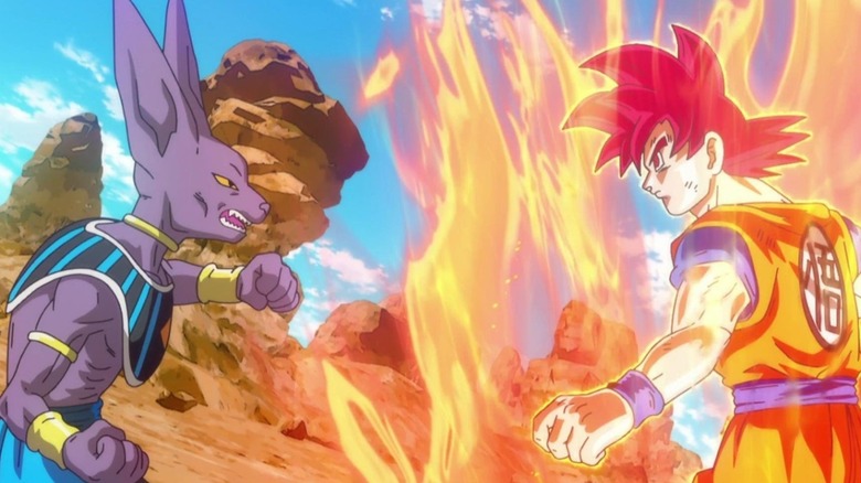 Beerus and Goku stand face-to-face