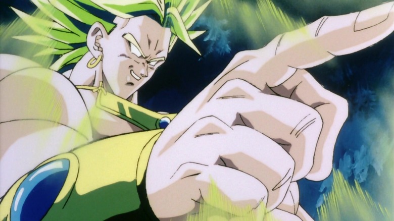 Broly pointing while glowing with energy