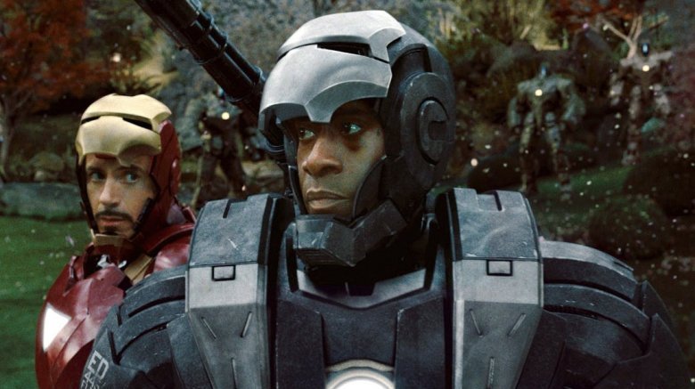 Don Cheadle as War Machine and RDJ as Iron Man in Iron Man 2