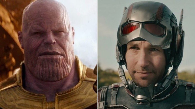 Split image of Thanos and Paul Rudd as Ant-Man