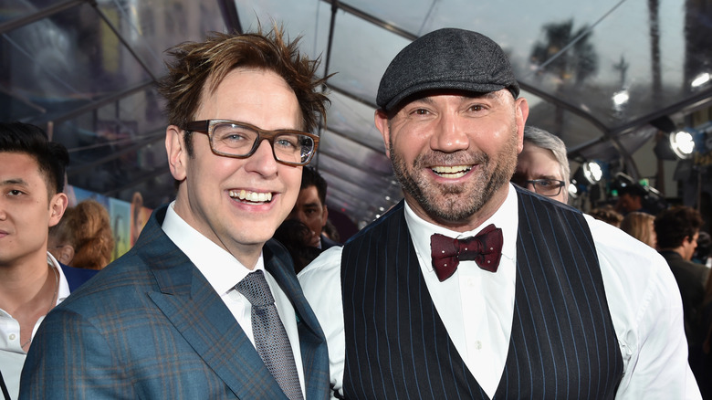 James Gunn and Dave Bautista smiling