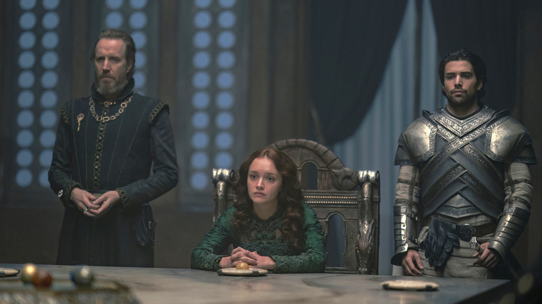 Otto, Alicent and Ser Criston regard their guest