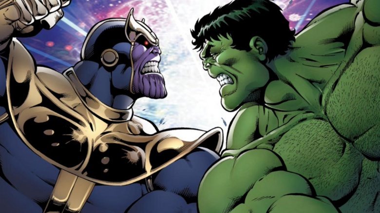 Thanos facing off against Hulk 