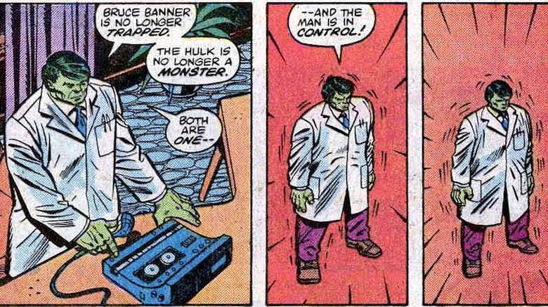 Hulk transforming into Bruce Banner from Incredible Hulk #385