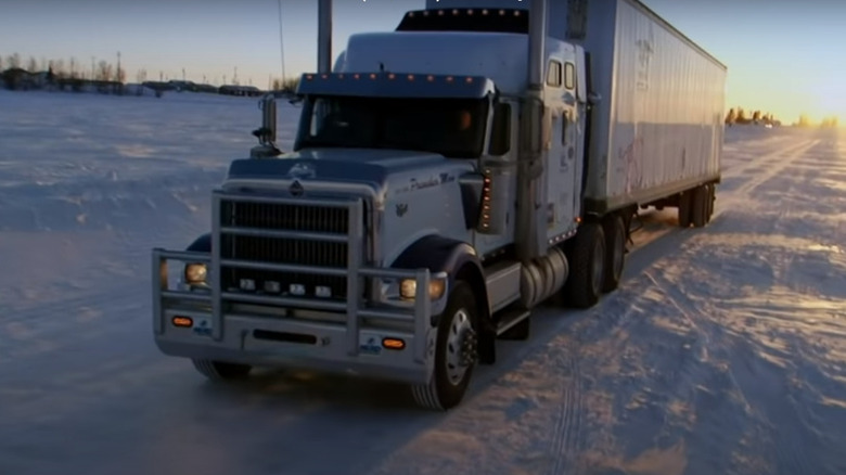 A truck out on the ice