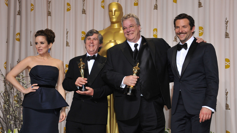 Sound engineer Tom Fleischman holds Oscar statue