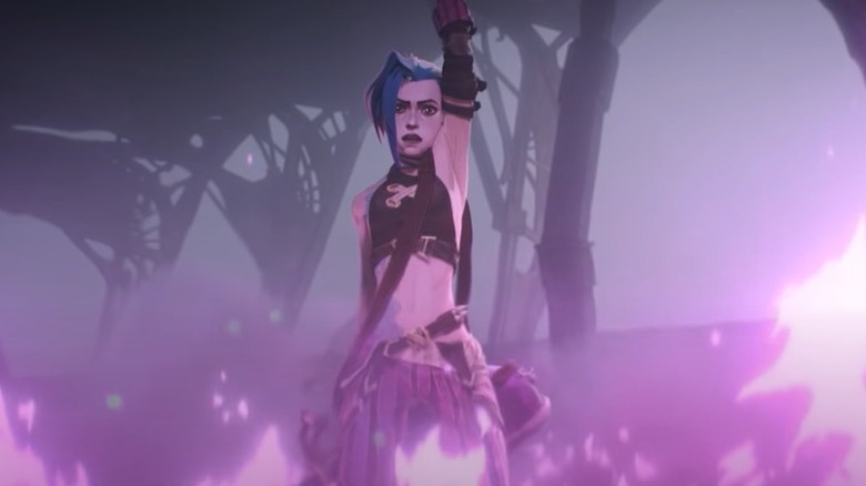 Jinx with arm up in Arcane