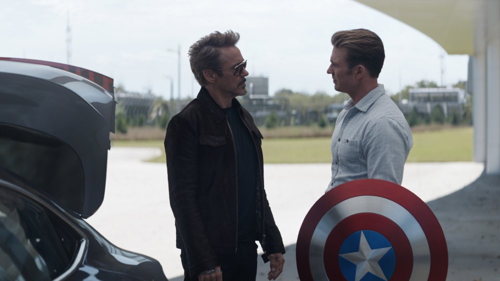 Robert Downey Jr. and Chris Evans as Tony Stark and Captain America in Avengers Endgame