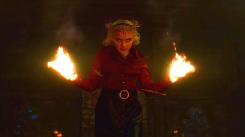 Sabrina harnessing hellfire in Chilling Adventures of Sabrina