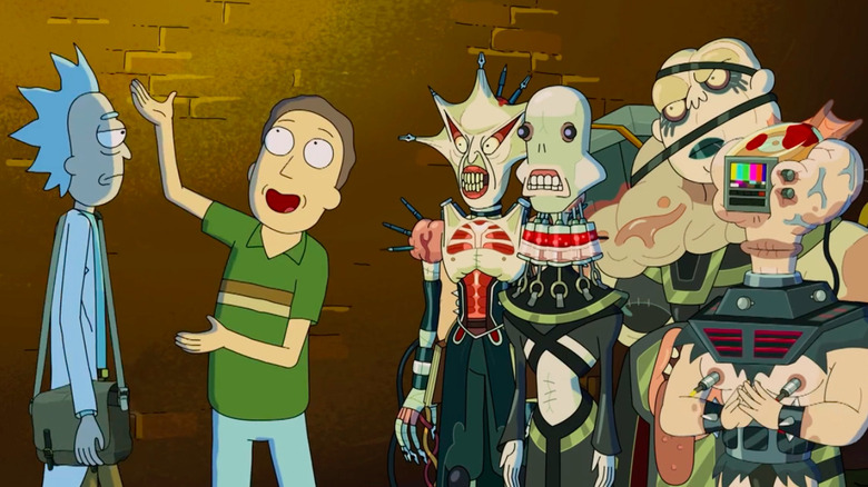 Rick and Jerry with hell-demons on Rick and Morty