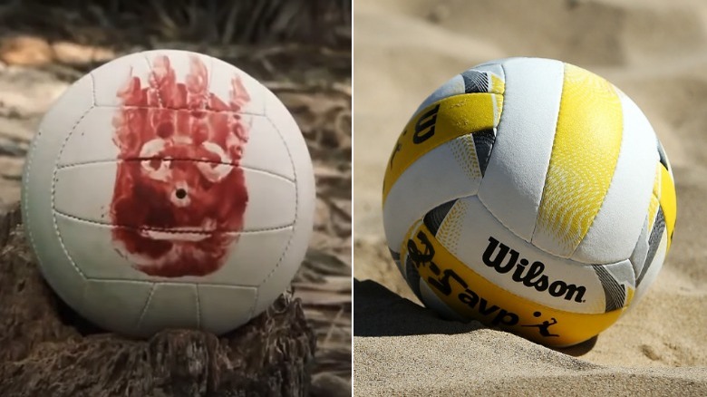 Wilso and a volleyball in sand