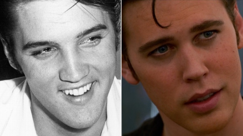 Elvis Presley and Austin Butler as Presley in "Elvis"