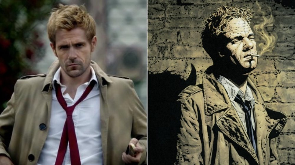 Split image of John Constantine in the show and in the comics