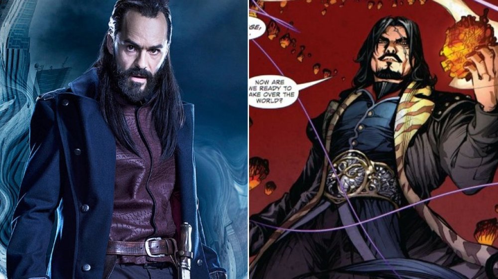 Split image of Vandal Savage in the show and in the comics