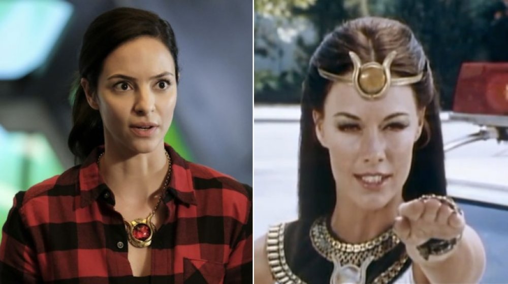 Split image of Zari Tomaz in Legends of Tomorrow and Isis in The Secrets of Isis