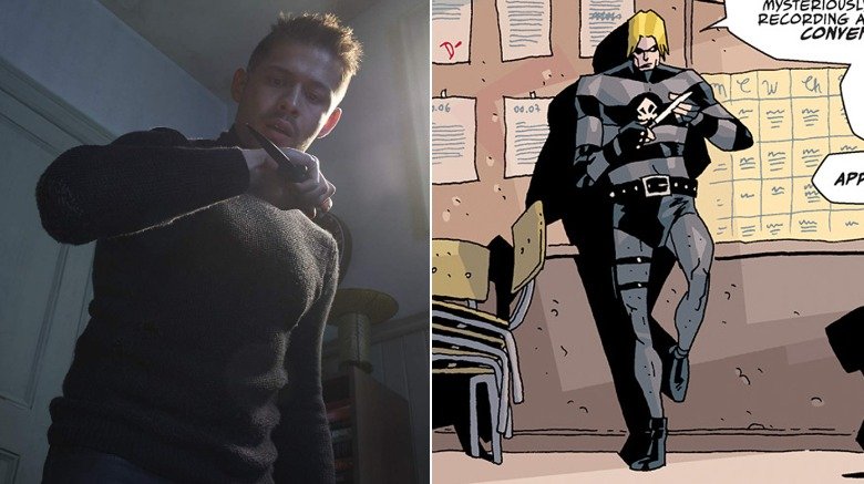 David Castañeda as Diego in "The Umbrella Academy" series / Diego by Gabriel Ba in "The Umbrella Academy" comic