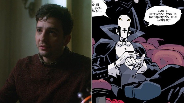 John Magaro as Leonard in "The Umbrella Academy" series / The Conductor by Gabriel Ba in "The Umbrella Academy" comic