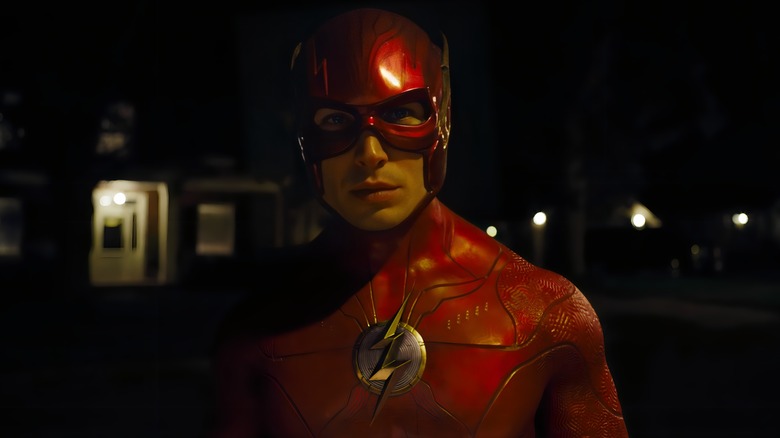 Barry Allen wearing Flash costume