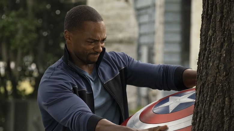 Sam Wilson trains with shield