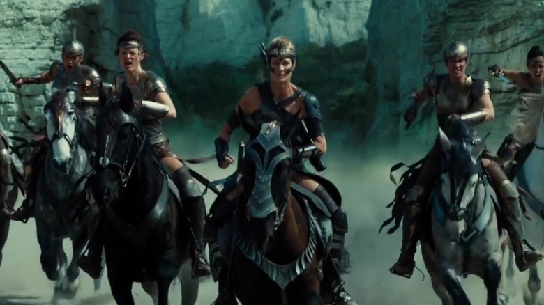 The Amazons charge on horseback