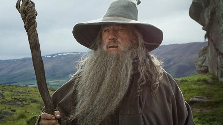 Gandalf with his robe and staff