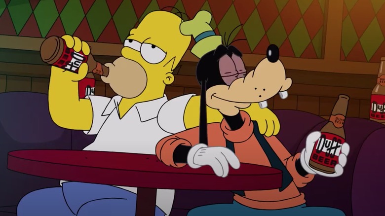 Homer and Goofy drinking Duff