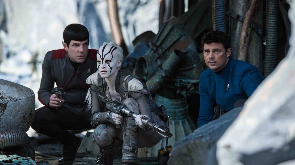 Zachary Quinto and Karl Urban as Spock and Bones, hiding out on an alien world in Star Trek Beyond