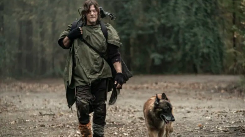 Daryl Dixon walking with his dog