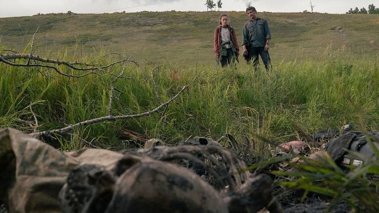 Joel/Ellie looking at charred remains