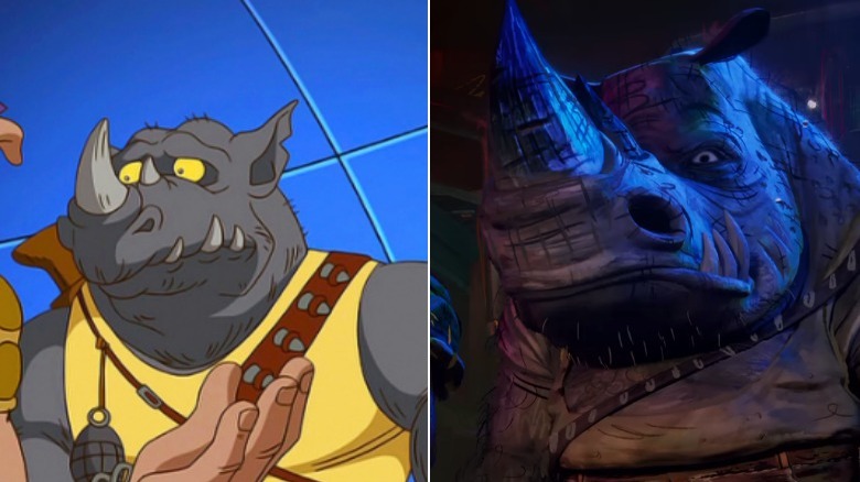 Rocksteady as 1987 cartoon and 2023 CG-animated