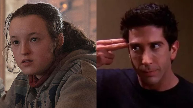 Ellie from TLOU and Ross from Friends split image