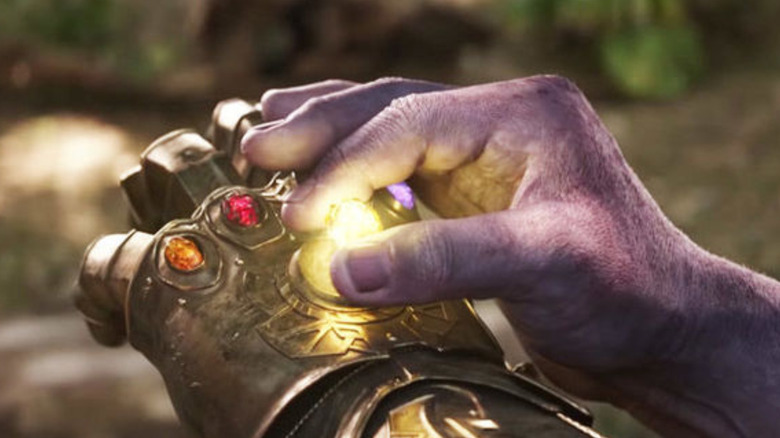 Thanos putting stones in Infinity War