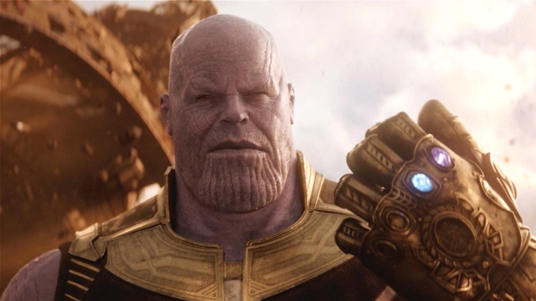 Thanos squinting wearing gauntlet Infinity War