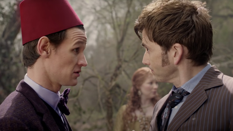 The Eleventh and Tenth Doctors facing each other