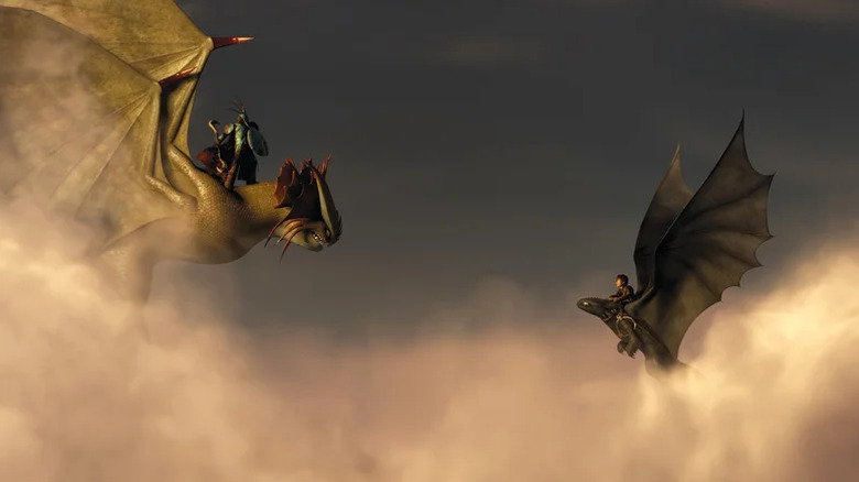 Dragonriders facing in the sky