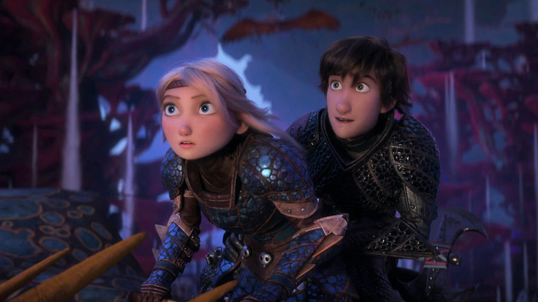 Astrid and Hiccup riding dragon