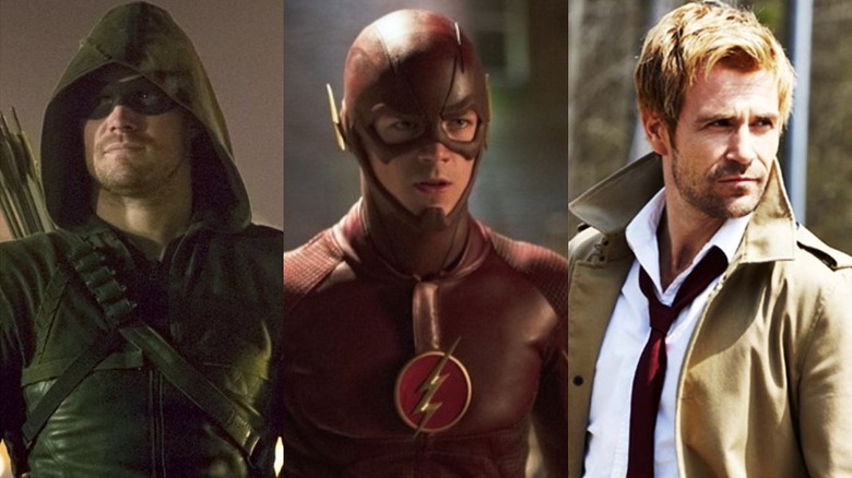 Green Arrow, the Flash, and John Constantine in their respective series