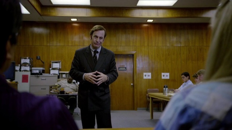 Jimmy McGill smirking in a courtroom