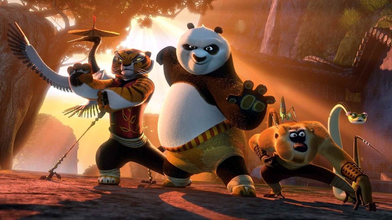 The Furious Five striking poses in Kung Fu Panda 2