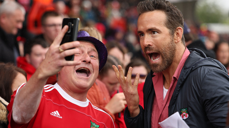 Ryan Reynolds taking selfie with Wrexham fan